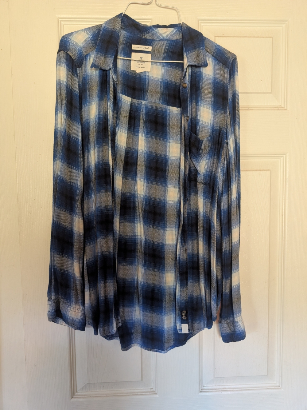 American Eagle Outfitters Blue Plaid Button-Down Shirt